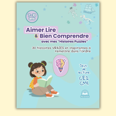 couverture du livre éducatif pour faire aimer la lecture, une fille lit un livre et une ampoule représente ses nouvelles idées